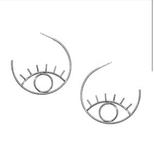 Marlyn Schiff Silver Tone Eyelash Hoop Earrings Eye Graphic Boho